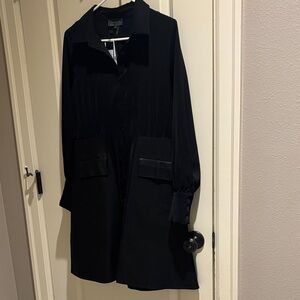 NWT Gracia (M) Elegant Black with Faux Leather Button front dress